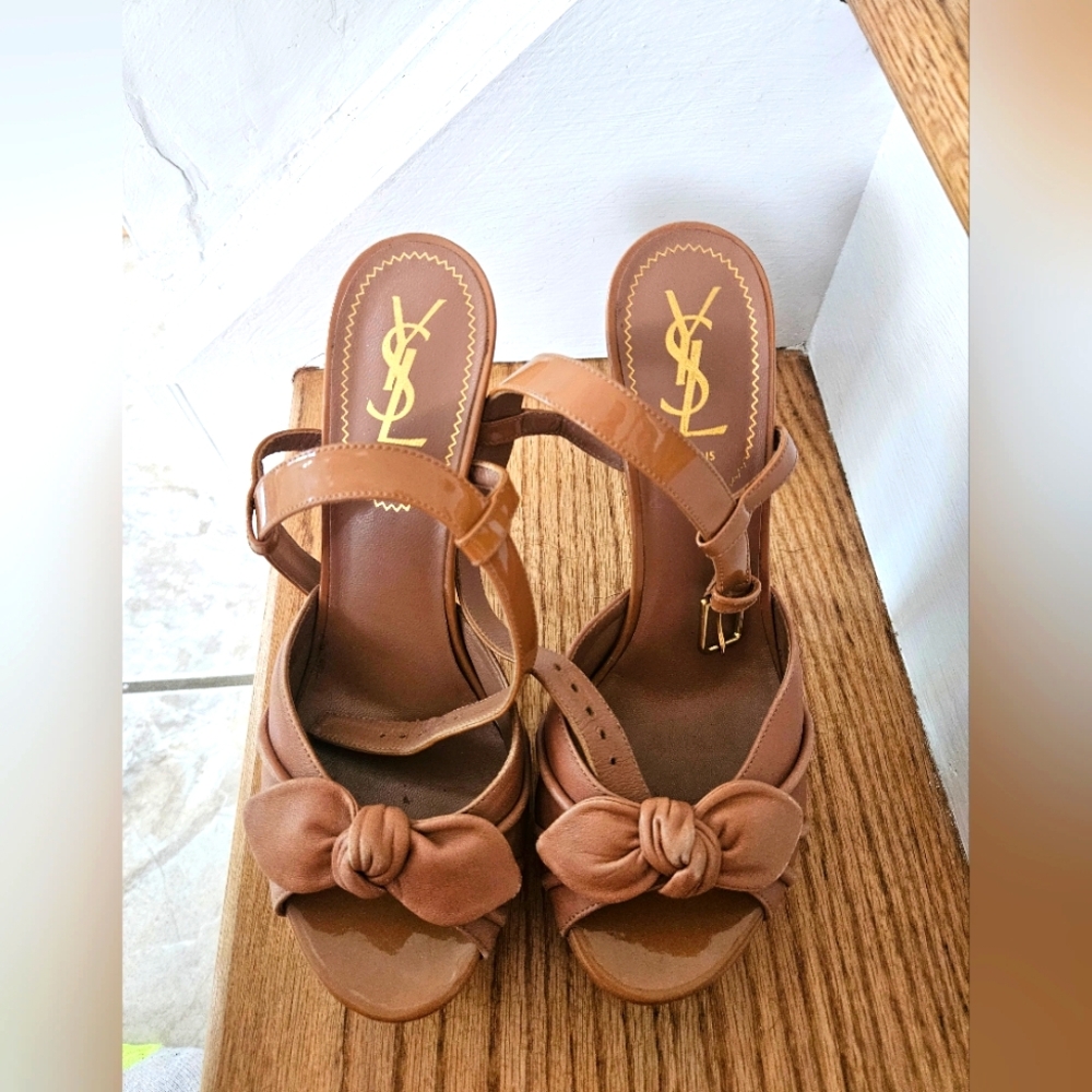 Yves Saint Laurent Brown Heeled Shoes with Elegant Design, Sz 38